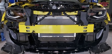Installed view of PLM heat exchanger on a Gen 6 ZL1 supercharged engine