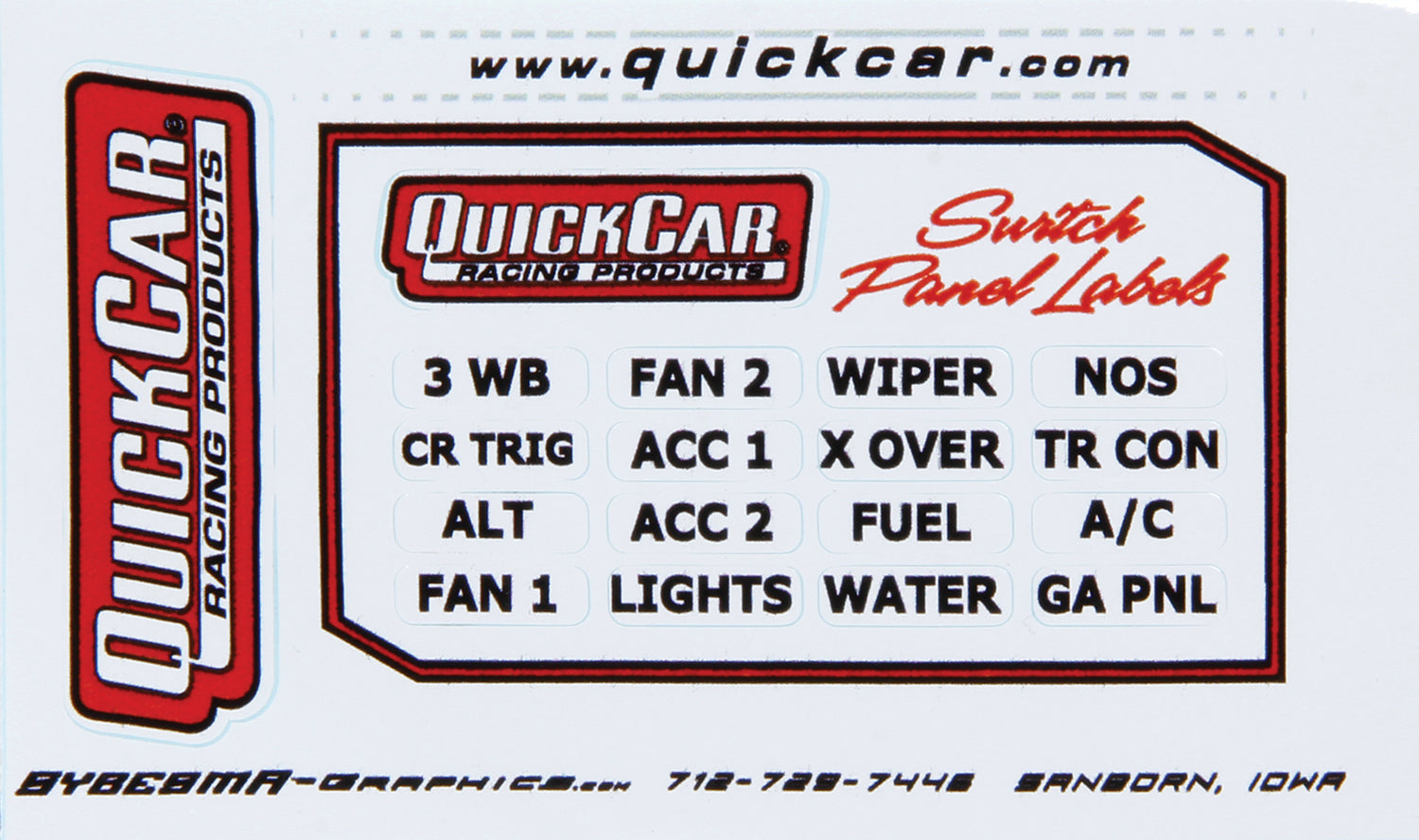 Switch Panel Stickers Large Ignition Panels QUICKCAR RACING PRODUCTS