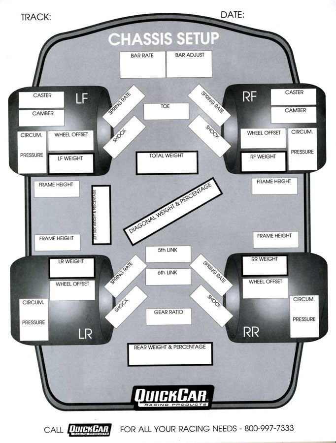 Chassis Set-Up Forms (50 PK) QUICKCAR RACING PRODUCTS