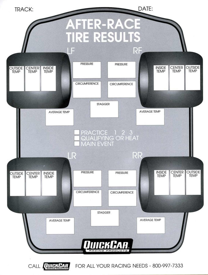 After Race Tire Set-Up Forms (50 PK) QUICKCAR RACING PRODUCTS