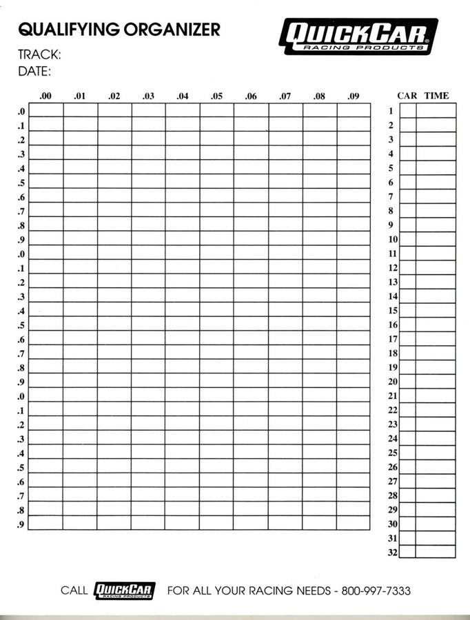 Qualifying Organizer Sheets (50pk) QUICKCAR RACING PRODUCTS