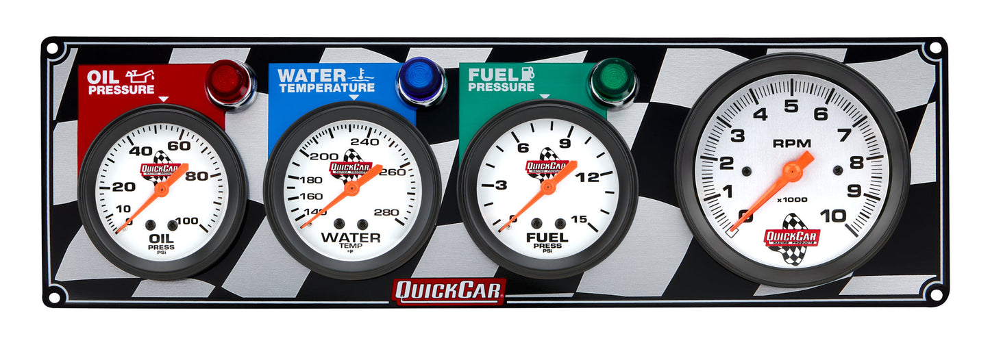 Gauge Panel OP/WT/FP w/Tach QUICKCAR RACING PRODUCTS