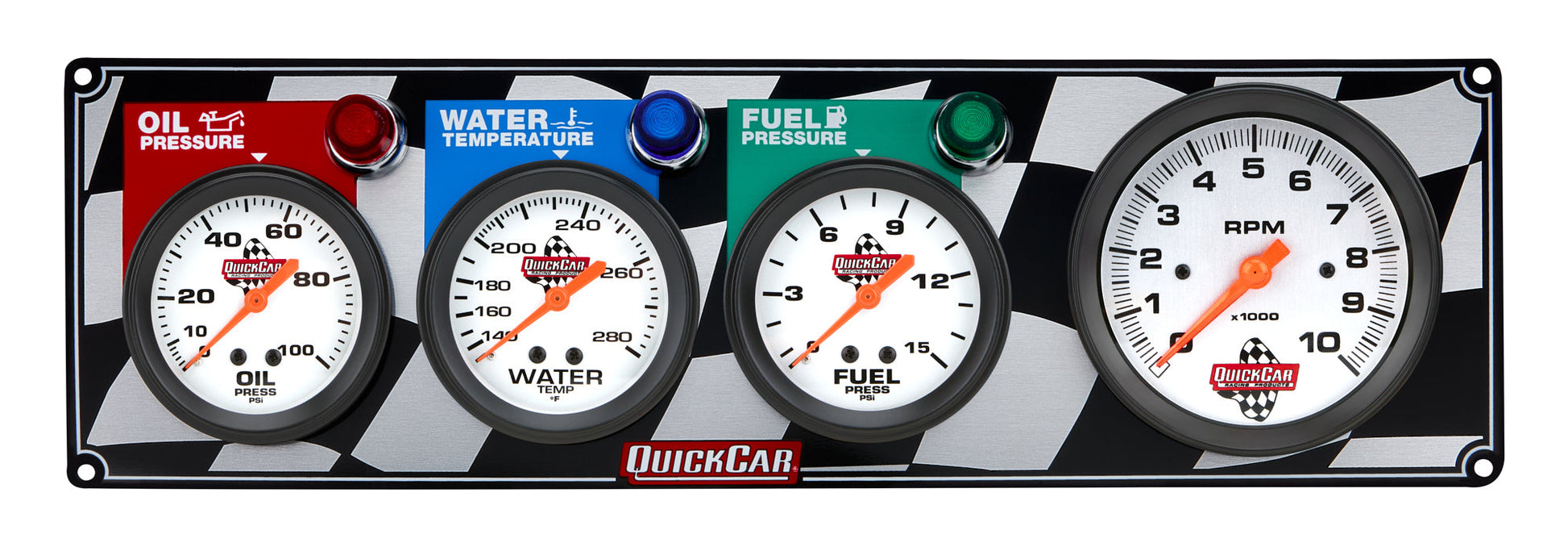 Gauge Panel OP/WT/FP w/Tach QUICKCAR RACING PRODUCTS
