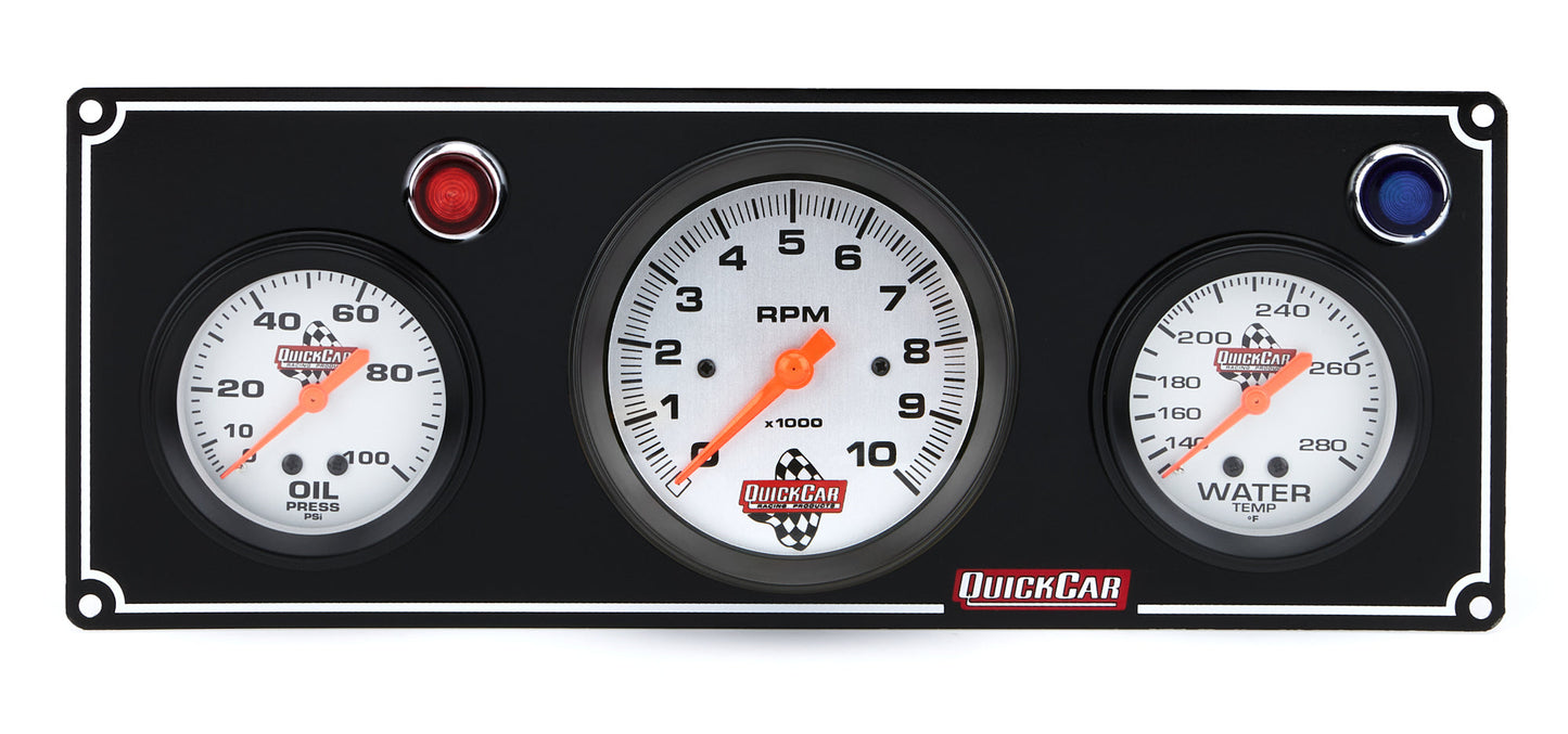 2-1 Gauge Panel OP/WT w/ 3in Tach Black QUICKCAR RACING PRODUCTS
