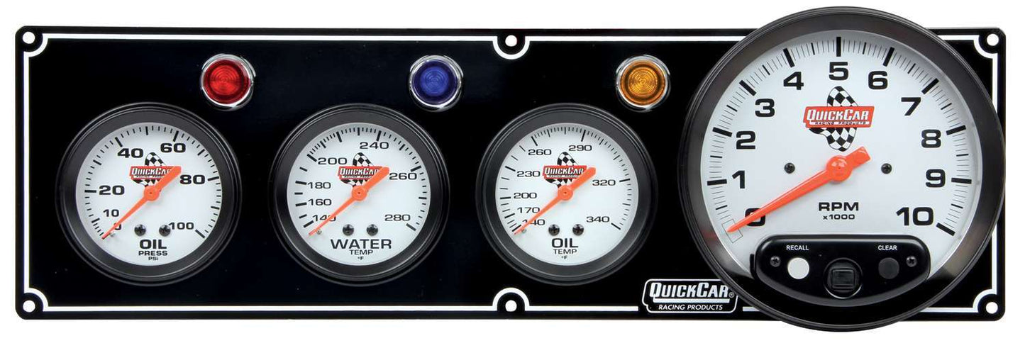 3-1 Gauge Panel OP/WT/OT w/5in Tach Black QUICKCAR RACING PRODUCTS