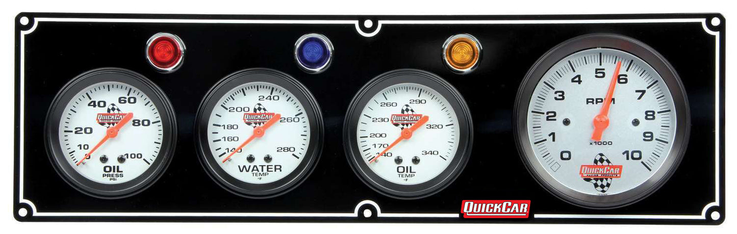 3-1 Gauge Panel OP/WT/OT w/3-3/8in Tach Black QUICKCAR RACING PRODUCTS