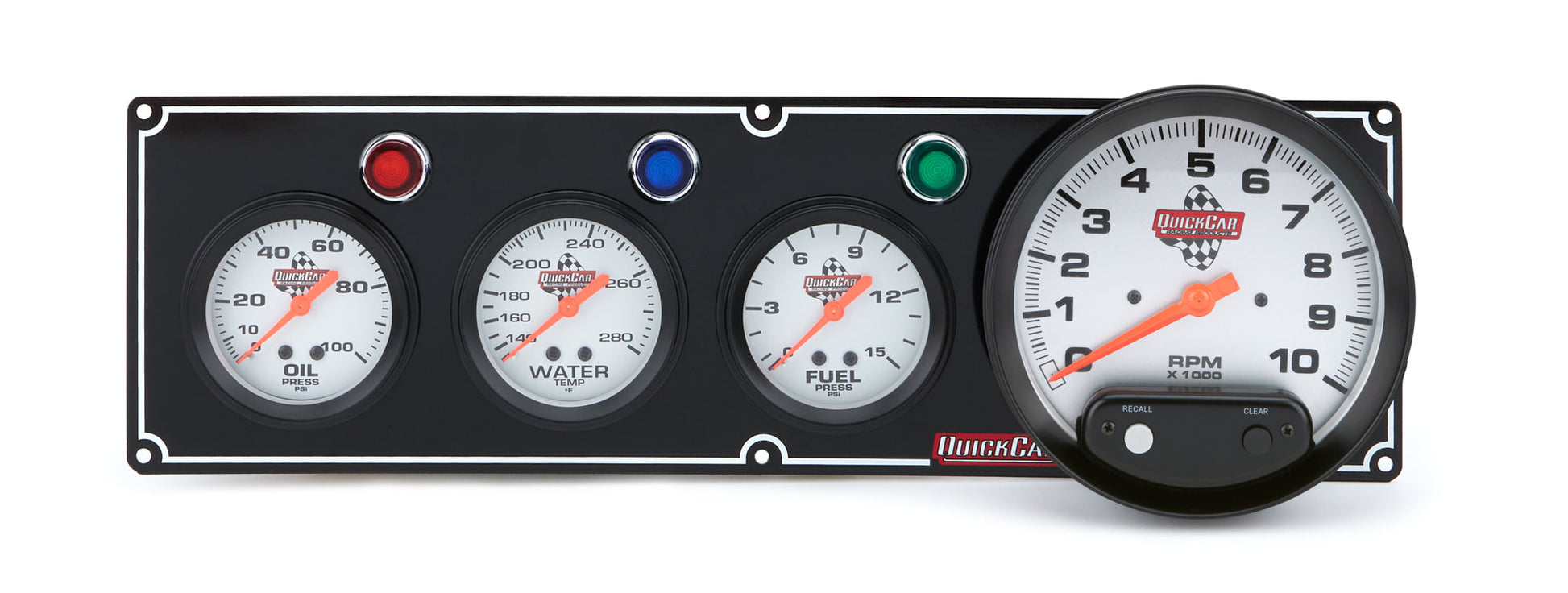 3-1 Gauge Panel OP/WT/FP w/5in Tach Black QUICKCAR RACING PRODUCTS