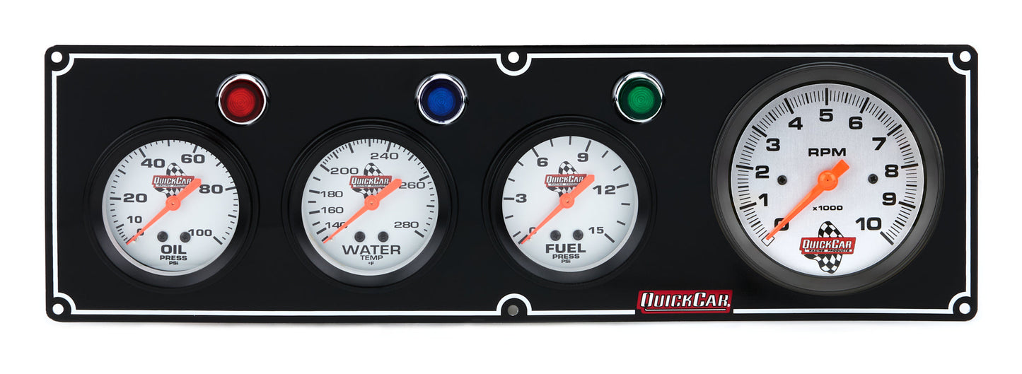 3-1 Gauge Panel OP/WT/FP w/3-3/8in Tach Black QUICKCAR RACING PRODUCTS