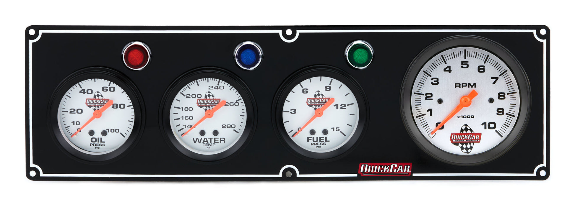 3-1 Gauge Panel OP/WT/FP w/3-3/8in Tach Black QUICKCAR RACING PRODUCTS