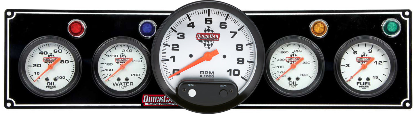 3-1 Gauge Panel OP/WT/OP /FP w/5in Tach Black QUICKCAR RACING PRODUCTS