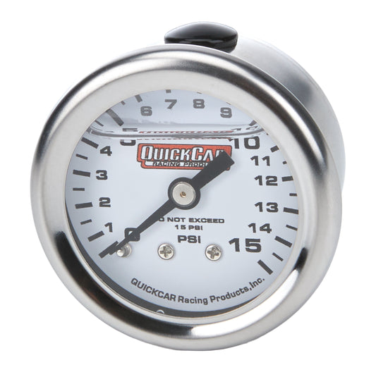 Pressure Gauge 0-15 PSI 1.5in Liquid Filled QUICKCAR RACING PRODUCTS