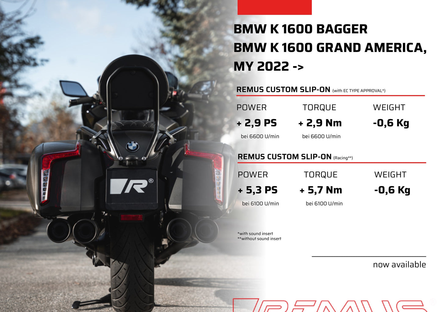 Remus Sound Insert Baffle for 2018 BMW K1600 Grand America Quad Exhaust