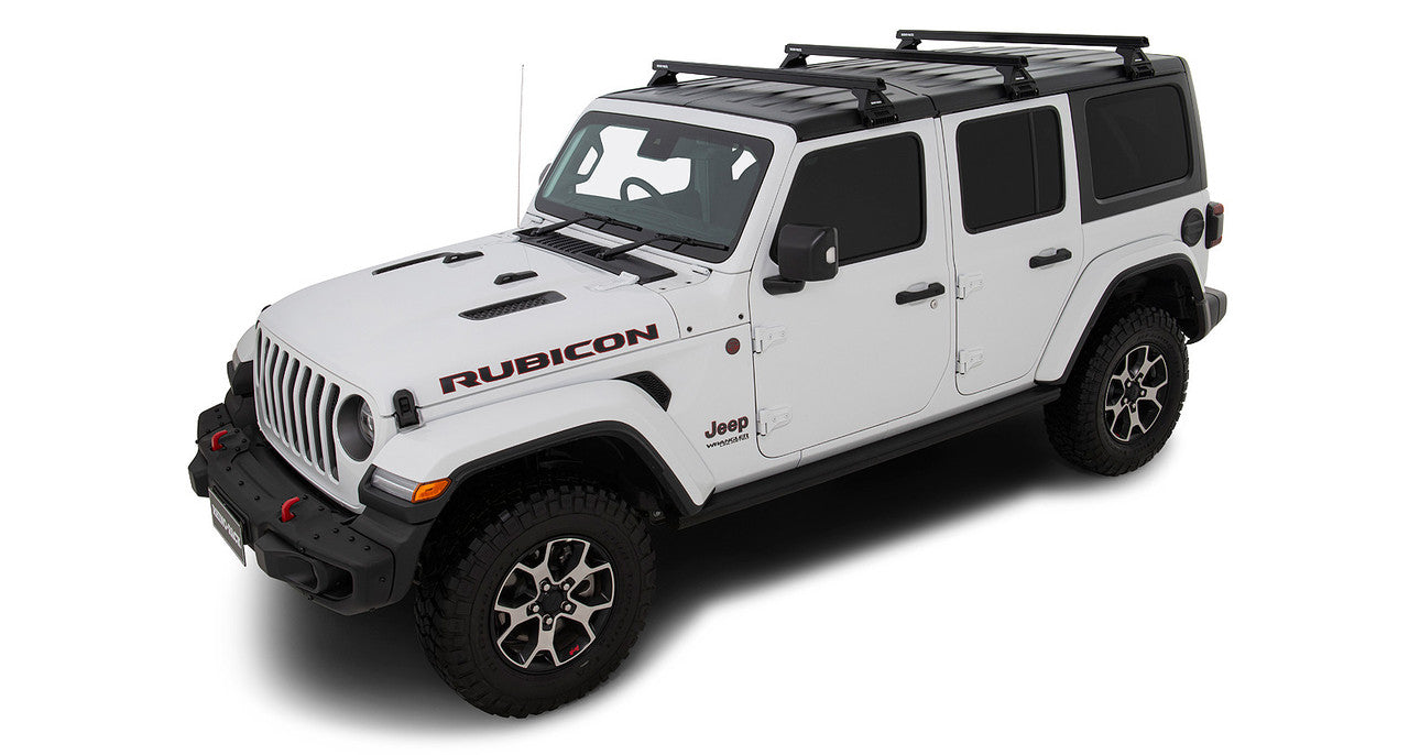 Rhino-Rack 18-21 Jeep Wrangler 4 Door SUV Heavy Duty RL110 3 Bar Roof Rack - Black