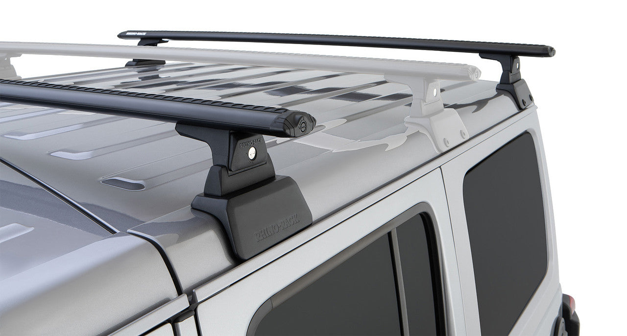 Rhino-Rack 18-21 Jeep Wrangler 4 Door SUV Vortex RLT600 3 Bar Backbone Roof Rack - Black