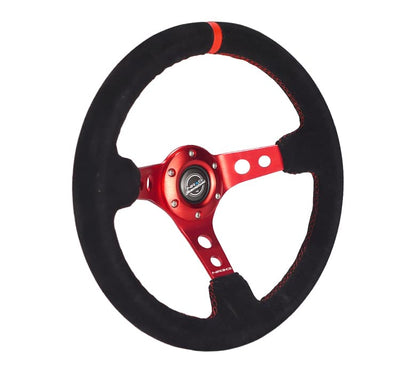 NRG Innovations 350mm Reinforced Deep Dish Steering Wheel - Leather - Red Spokes - Red Stitch – RST-006S-RD