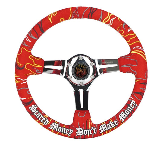 NRG Reinforced Steering Wheel R Litteral Sig 3in Deep/5mm Chrm Spk - Red Alc w/ Red Stitch - RST-018CH-RLR