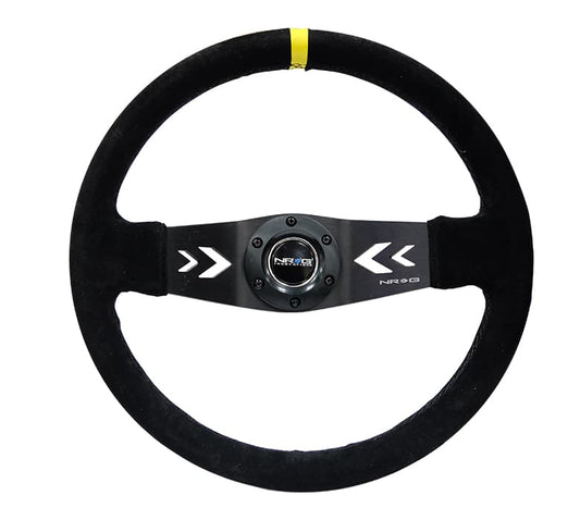 NRG Innovations 350mm 2-Spoke Reinforced Steering Wheel - Suede - Yellow Center Mark – RST-022S-Y