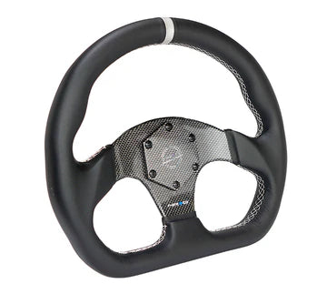 NRG Carbon Fiber Flat Bottom Steering Wheel (320mm) Silver CF Center w/Silver Stitch/Center Mark - RST-024CF/SL