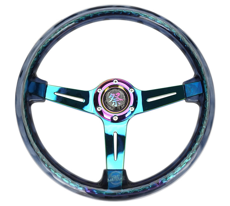 NRG Reinforced Steering Wheel (350mm / 2in. Deep) Matsuri Smoke Clear Acrylic w/ Neochrome Spoke - RST-027MC-SM