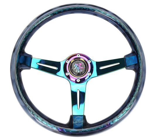 NRG Innovations 350mm Matsuri Acrylic Steering Wheel - Acrylic - Smoke Acrylic - Neo Chrome Spokes – RST-027MC-SM