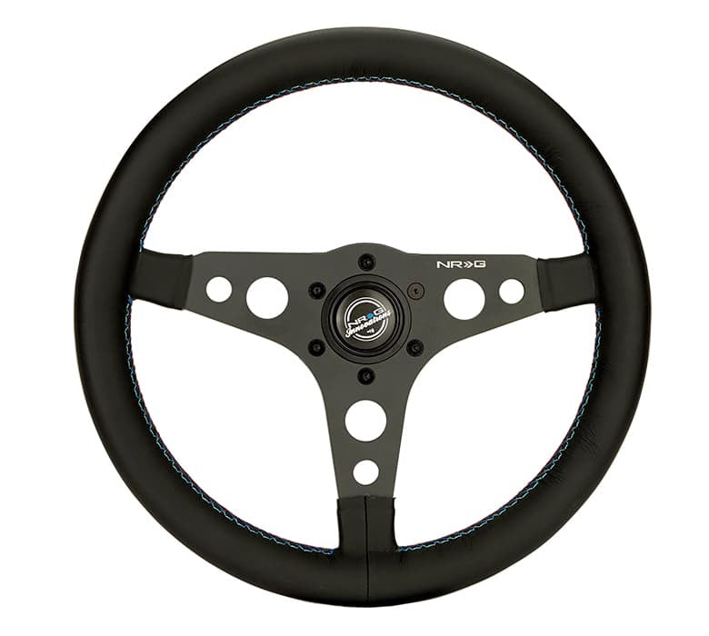 NRG Innovations 350mm Reinforced Flat Steering Wheel - M3 Tri-Color Stitch – RST-068BK