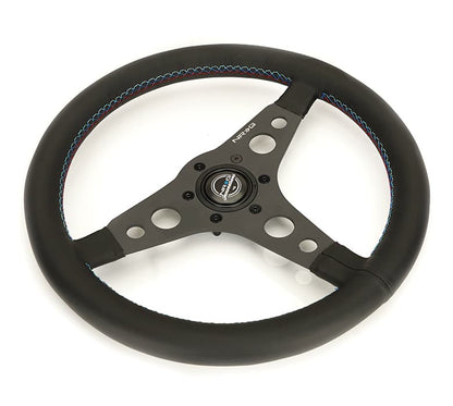 NRG Innovations 350mm Reinforced Flat Steering Wheel - M3 Tri-Color Stitch – RST-068BK