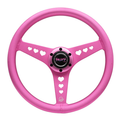 NRG Prisma Lab Reinforced Steering Wheel (350mm) - Pink w/ Heart Cutout Spokes