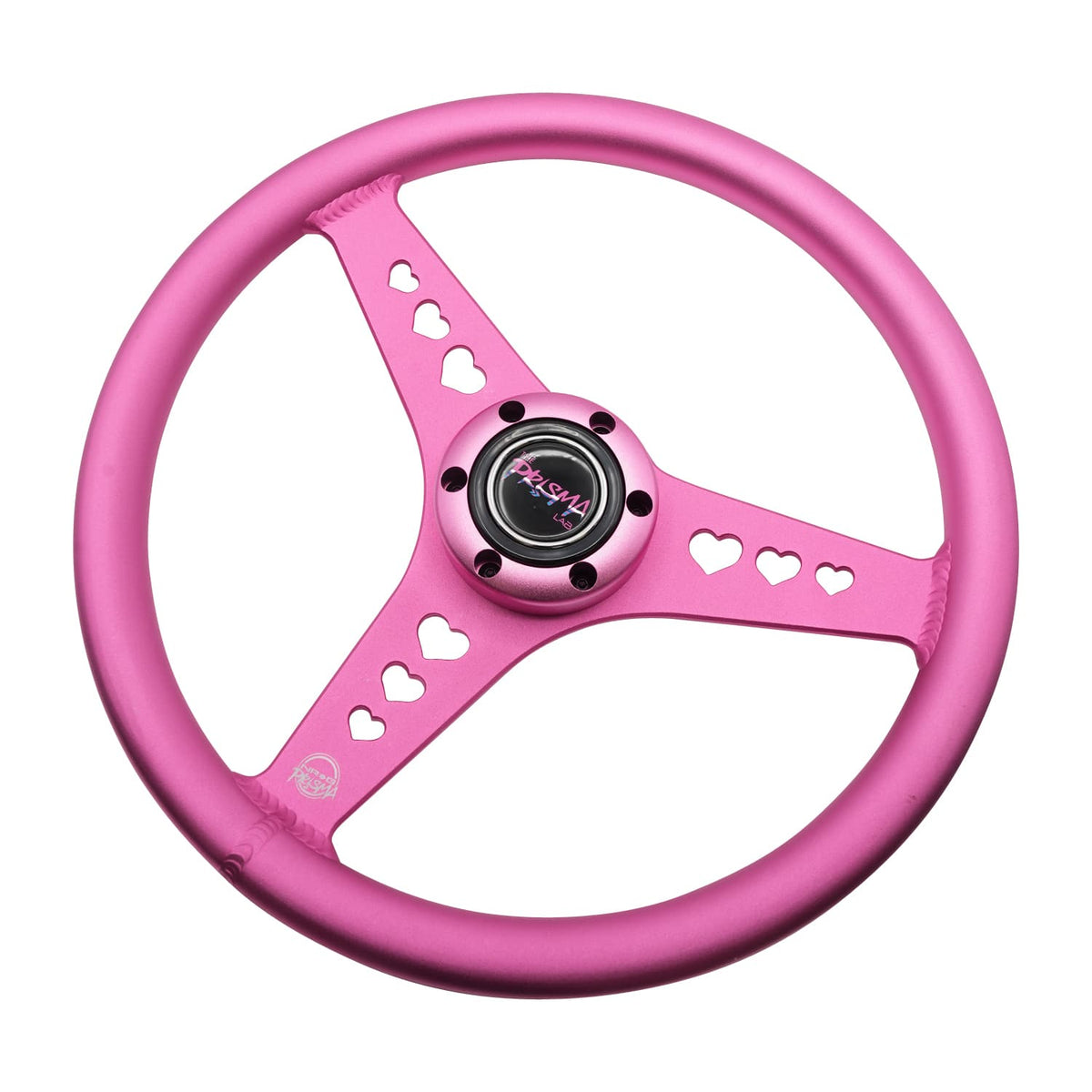 NRG Prisma Lab Reinforced Steering Wheel (350mm) - Pink w/ Heart Cutout Spokes