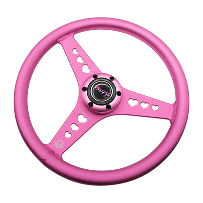 NRG Prisma Lab Reinforced Steering Wheel (350mm) - Pink w/ Heart Cutout Spokes