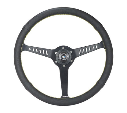 NRG Innovations 380mm Classic Stealth Steering Wheel - Perforated Leather - Yellow Stitch – RST-380-STL-Y