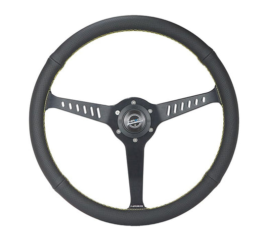 NRG Innovations 380mm Classic Stealth Steering Wheel - Perforated Leather - Yellow Stitch – RST-380-STL-Y