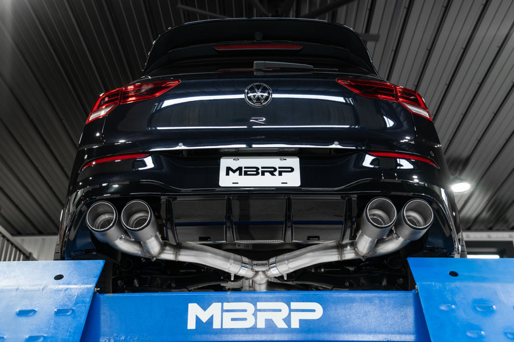 MBRP 3" Cat-Back, 2022 Volkswagen Golf R MK8, Quad Split Rear, Valve Delete, T304 Stainless Steel MBRP