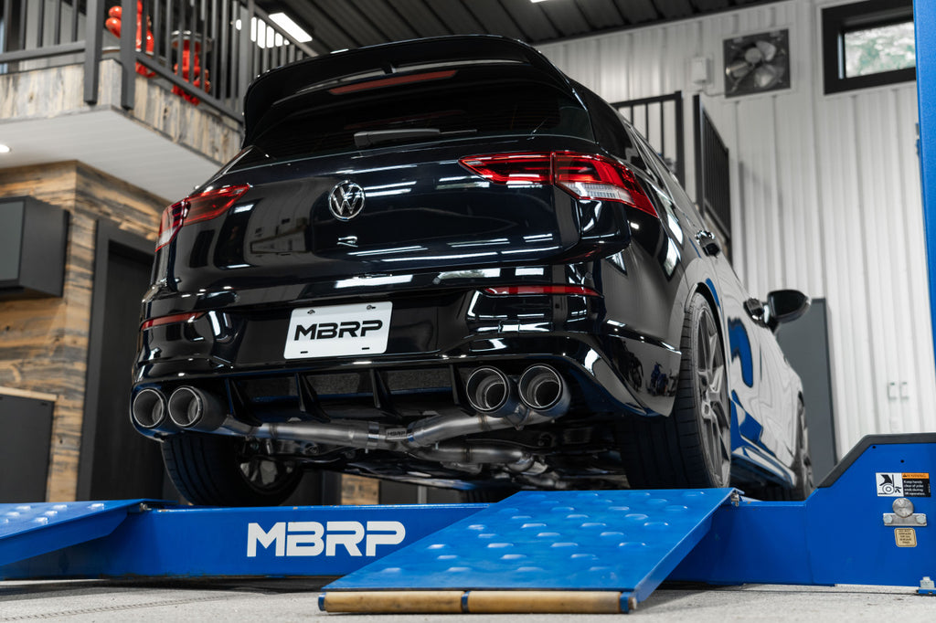 MBRP 3" Cat-Back, 2022 Volkswagen Golf R MK8, Quad Split Rear, Valve Delete, T304 Stainless Steel MBRP