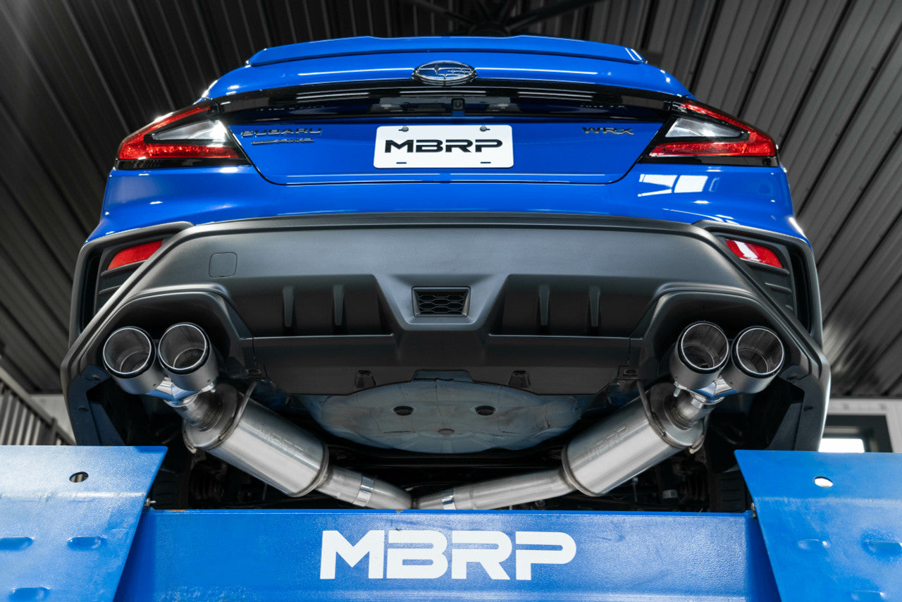 MBRP 3" Cat-Back, 2023 Subaru WRX 2.4L, Dual Split Rear, Quad CF Tips, Street Profile, T304 Stainless Steel MBRP