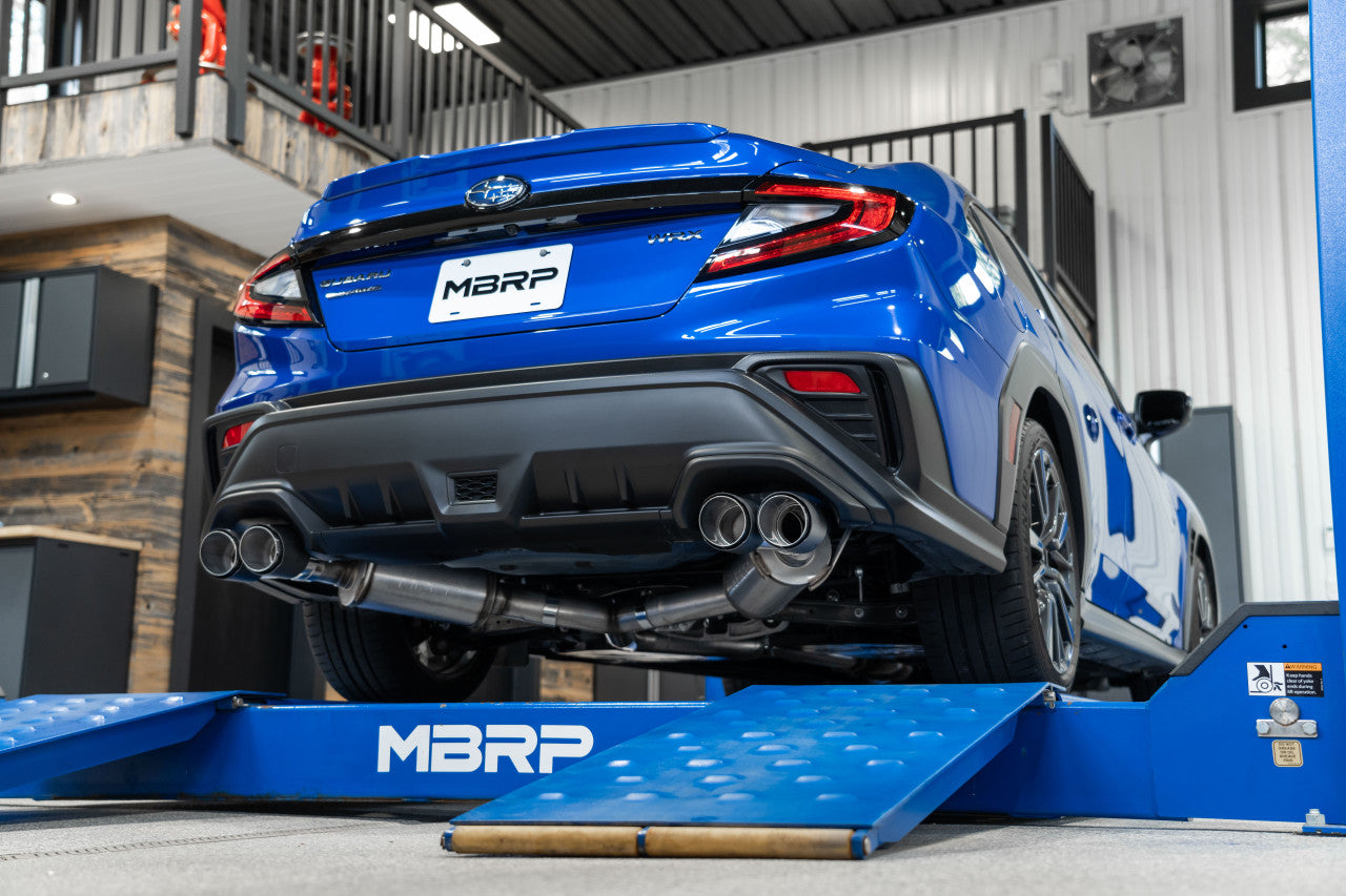 MBRP 3" Cat-Back, 2023 Subaru WRX 2.4L, Dual Split Rear, Quad CF Tips, Street Profile, T304 Stainless Steel MBRP