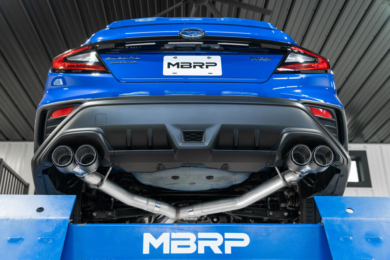 MBRP 3" Cat-Back, 2023 Subaru WRX 2.4L, Dual Split Rear, Quad Tips, Race Profile, T304 Stainless Steel MBRP