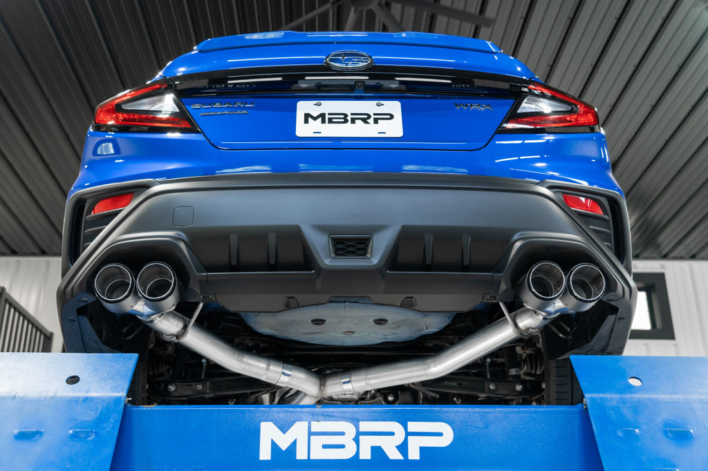 MBRP 3" Cat-Back, 2023 Subaru WRX 2.4L, Dual Split Rear, Quad Tips, Race Profile, T304 Stainless Steel