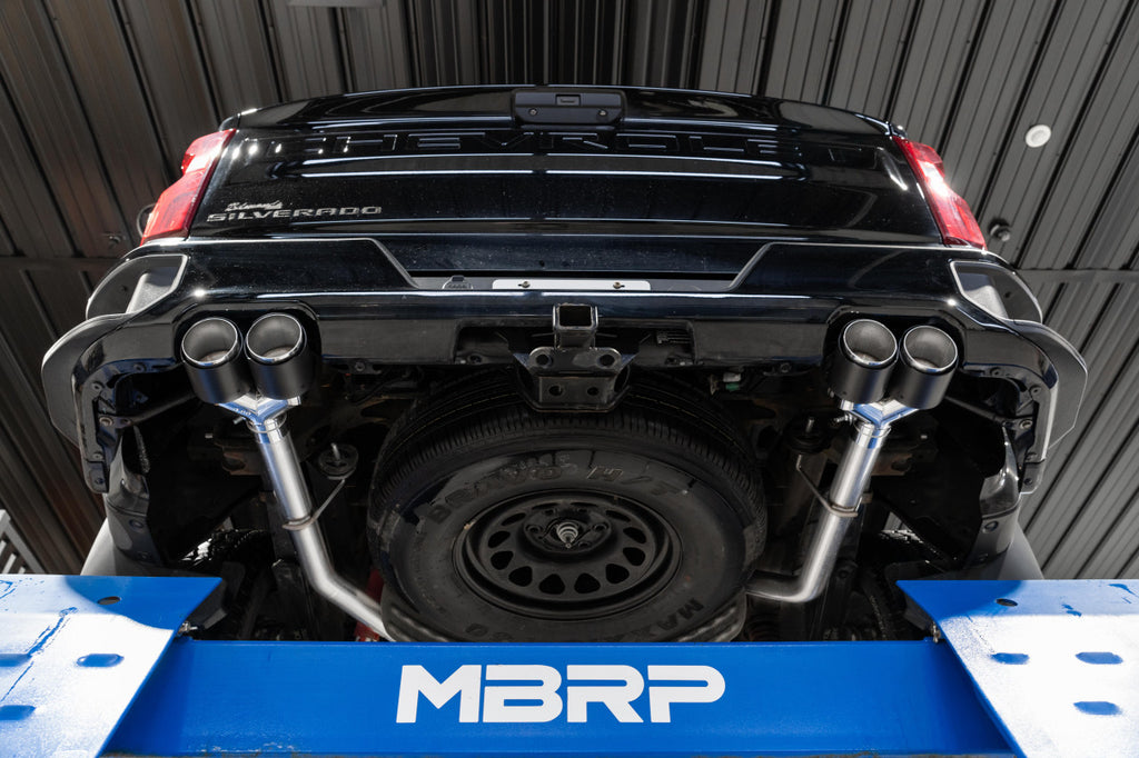 MBRP 3" Cat-Back 2.5" Dual Split Rear, 2019-2023 Chevrolet/GMC 1500 Silverado/Sierra, 6.2L, T304 Stainless Steel, Quad Carbon Fiber Tips