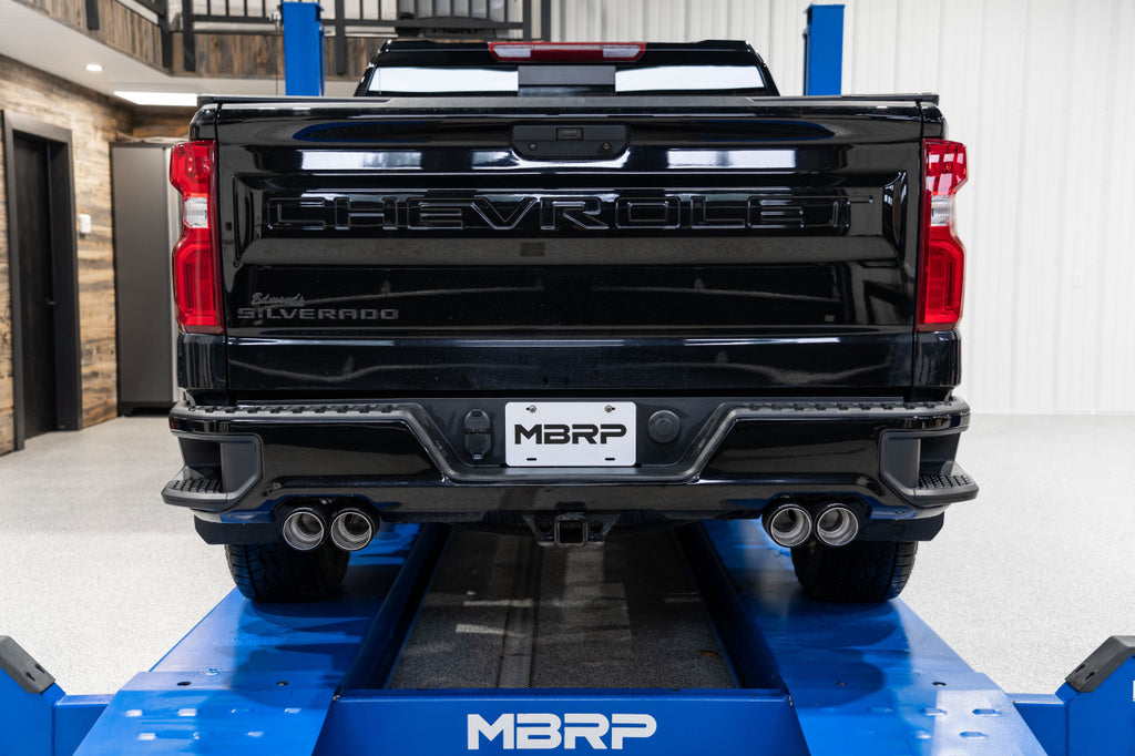 MBRP 3" Cat-Back 2.5" Dual Split Rear, 2019-2023 Chevrolet/GMC 1500 Silverado/Sierra, 6.2L, T304 Stainless Steel, Quad Carbon Fiber Tips