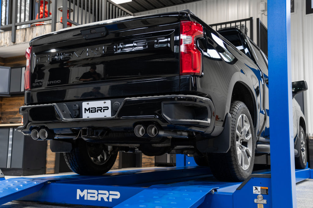 MBRP 3" Cat-Back 2.5" Dual Split Rear, 2019-2023 Chevrolet/GMC 1500 Silverado/Sierra, 6.2L, T304 Stainless Steel, Quad Carbon Fiber Tips