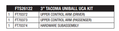 Fabtech 2024 Toyota Tacoma 4WD (Ex. TRD Pro Models) 3in Uniball Upper Control Arm Kit
