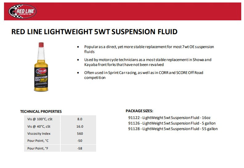 Red Line 91122 Lightweight 5WT Suspension Fluid – 16 oz Red Line