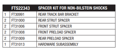 4in Shock Spacer Kit for use with Non-Bilstein Shocks