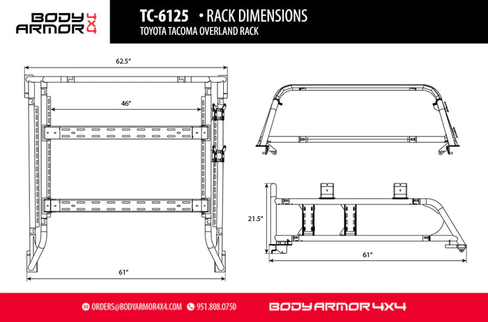 Body Armor 2005-2023 TOYOTA TACOMA OVERLAND RACK Body Armor 4x4