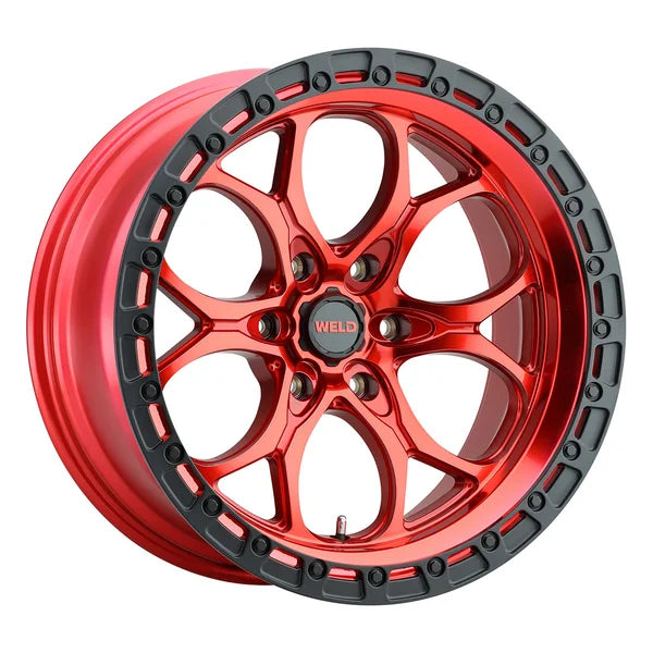 Weld 17x9 Ledge 6 6x135 ET-12 BS 4.50 Candy RED / Satin Black Ring 87.1