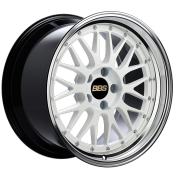 BBS LM 18x10 5x114.3 ET20 White w/ Blue Metallic Flake / Diamond Cut Lip Wheel 82mm PFS/Clip Require LM086WBP-BKBD