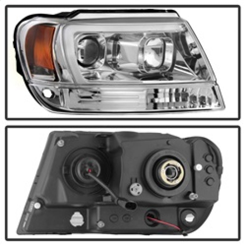 Spyder 99-04 Jeep Grand Cherokee Projector Headlights - Light Bar DRL LED - Chrome SPYDER