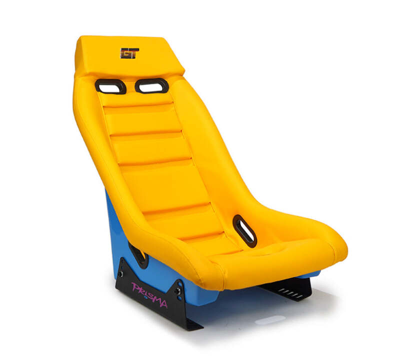 NRG GT Retro Bucket Seat - Yellow PVC Leather Yellow Stitching Off-White Fiberglass Back - PRI-100YL-OASIS
