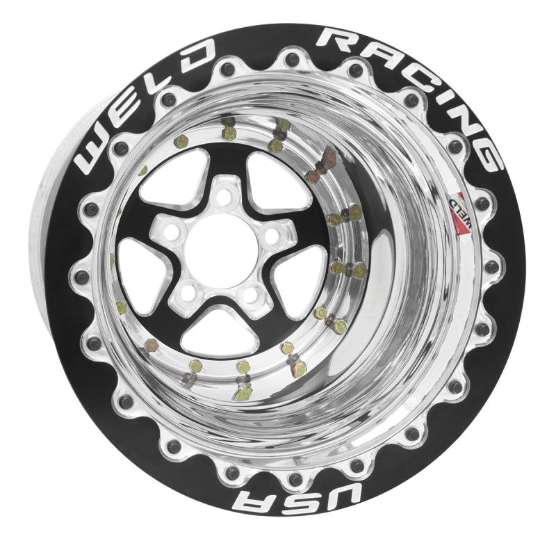 Weld Alumastar 2.0 15x12 / 5x4.75 BP / 5in. BS Black Wheel - W/ Anodized M/T Beadlock Rings