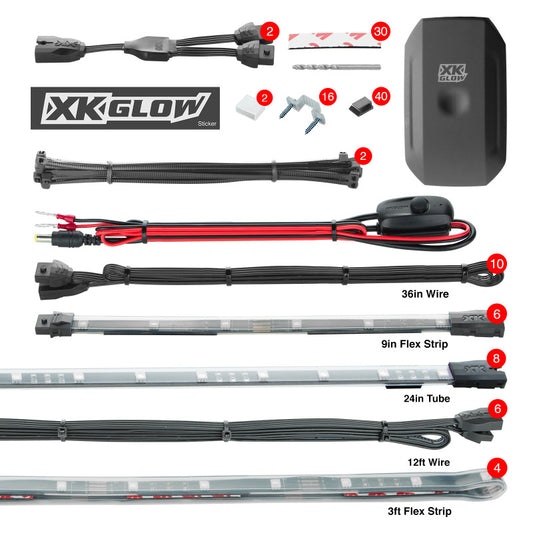 XKGlow 8x24" Tube + 6x10" Strip + 4x36" Strip Million Color XKchrome Smartphone App Controlled Undercar Kit - Part KS-Car-Pro